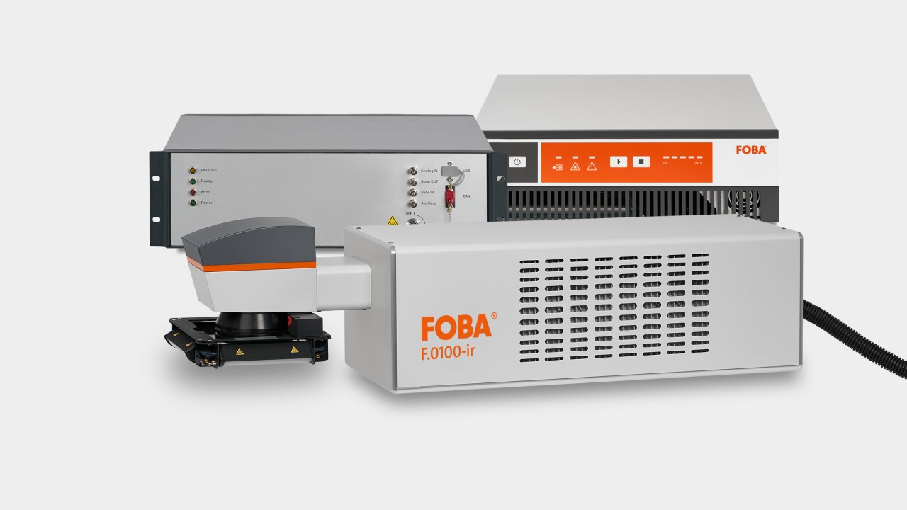 FOBA F.0100-ir ultrashort pulse laser marking system with its laser control and supply units. 