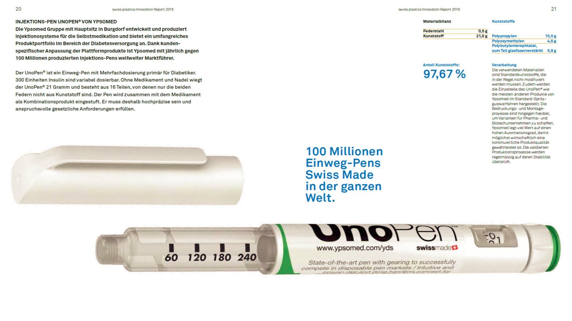 100 Millionen Injections-Pen UNOPEN von Ypsomed bestehen aus 97.67% Kunststoff